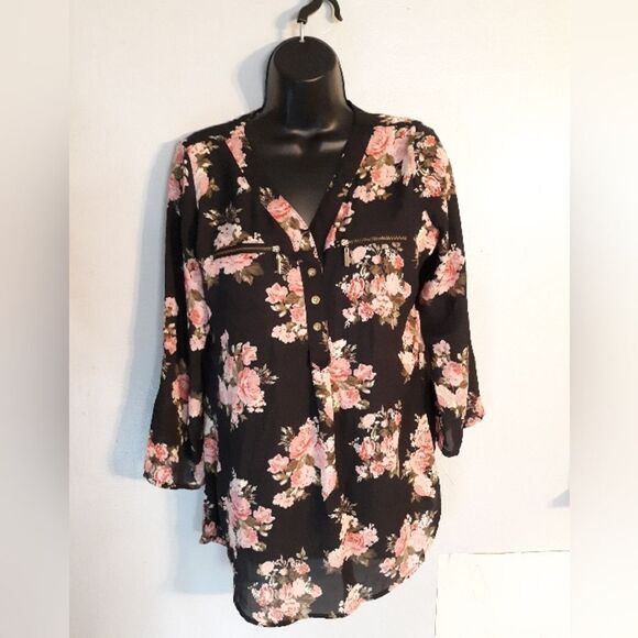 Rue 21 black sheer floral blouse - Picture 1 of 4